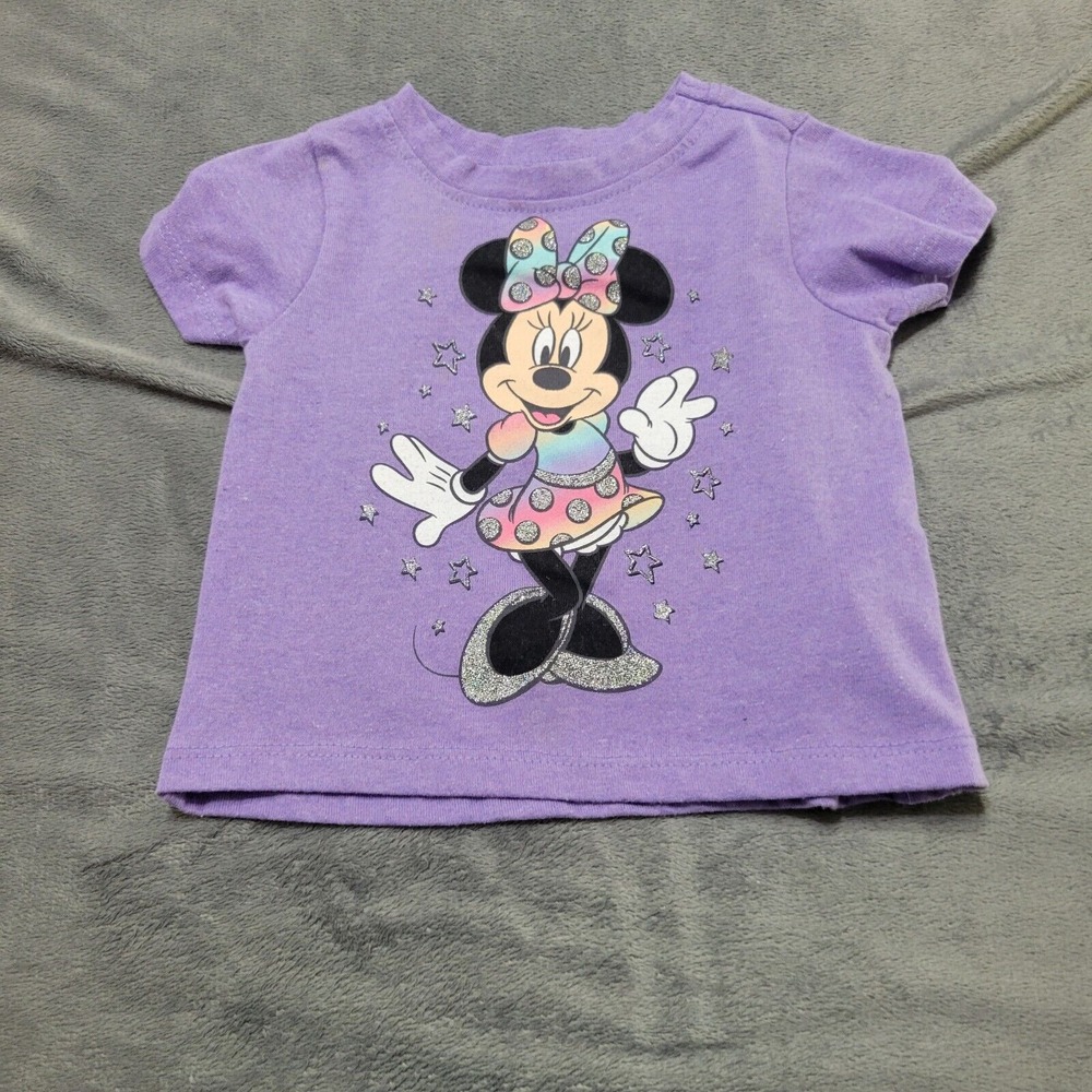 Disney Shirt Baby Girl 12 Month Graphic Tee Purple Minnie Mouse Short Sleeve Top